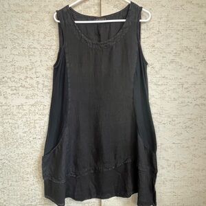 Cut Loose Linen Dress Cotton Side Panels Sz S Made in USA Raw Edge Tiered